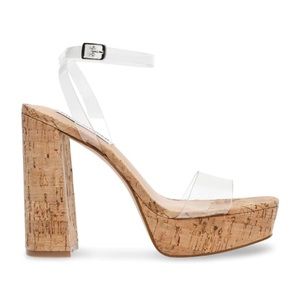 Steve Madden cork/clear platform heels